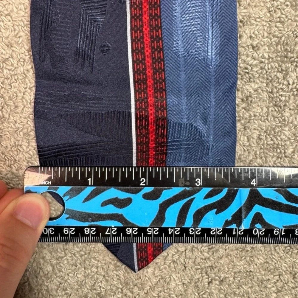 J. Ferrar Mens Silk Tie Blue Navy Red Geometric Stripe Made in Italy Necktie